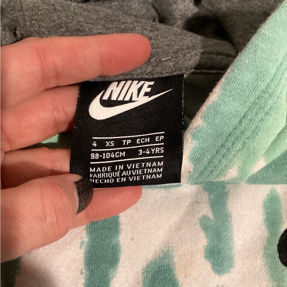 Nike‎ Girls Green White Tie-Dye Pullover Hoodie Size 4 XS Embroidered Logo - Picture 5 of 5